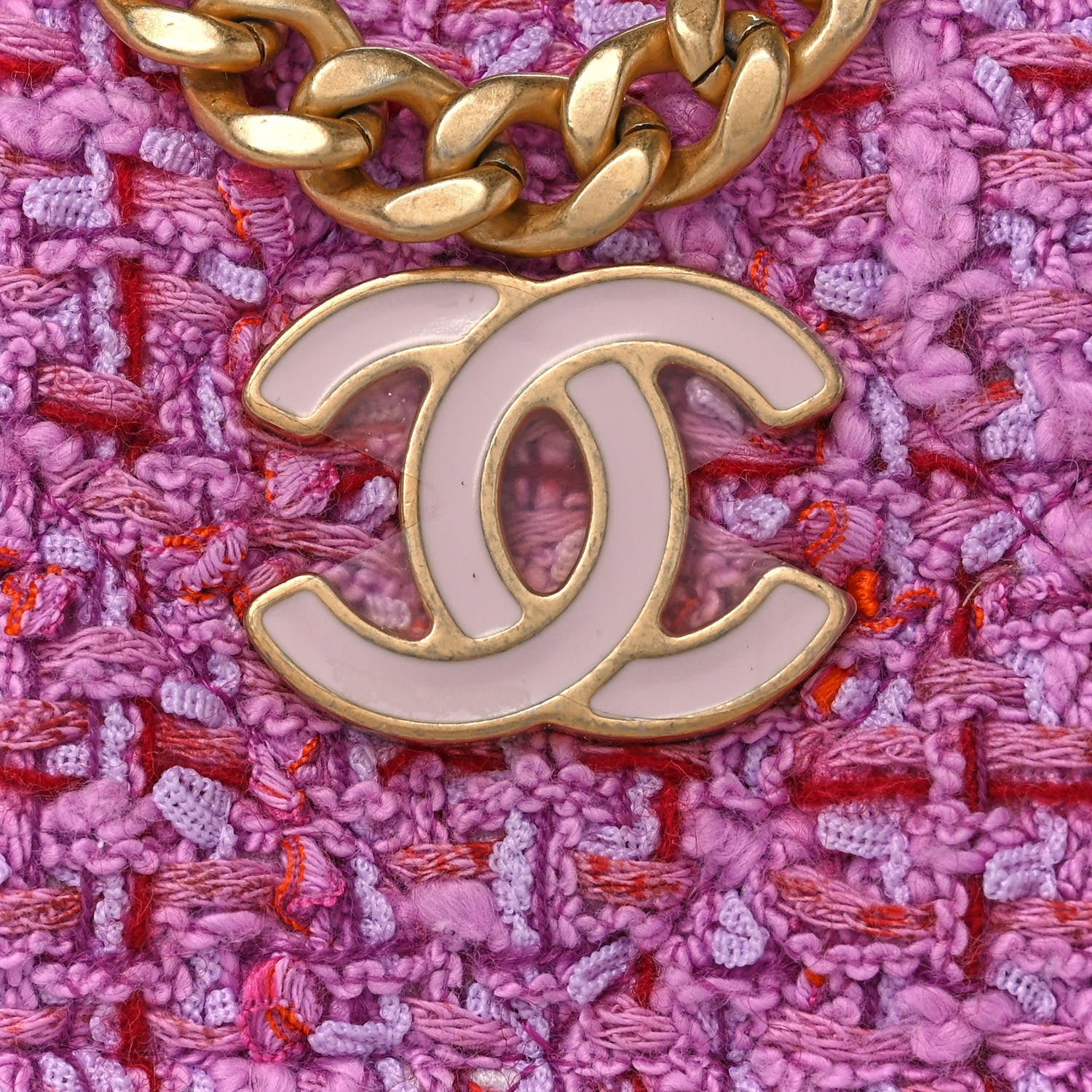 Chanel Tweed Enamel Quilted Pending CC Card Holder On Chain Light Purple Pink Red 8 of 12