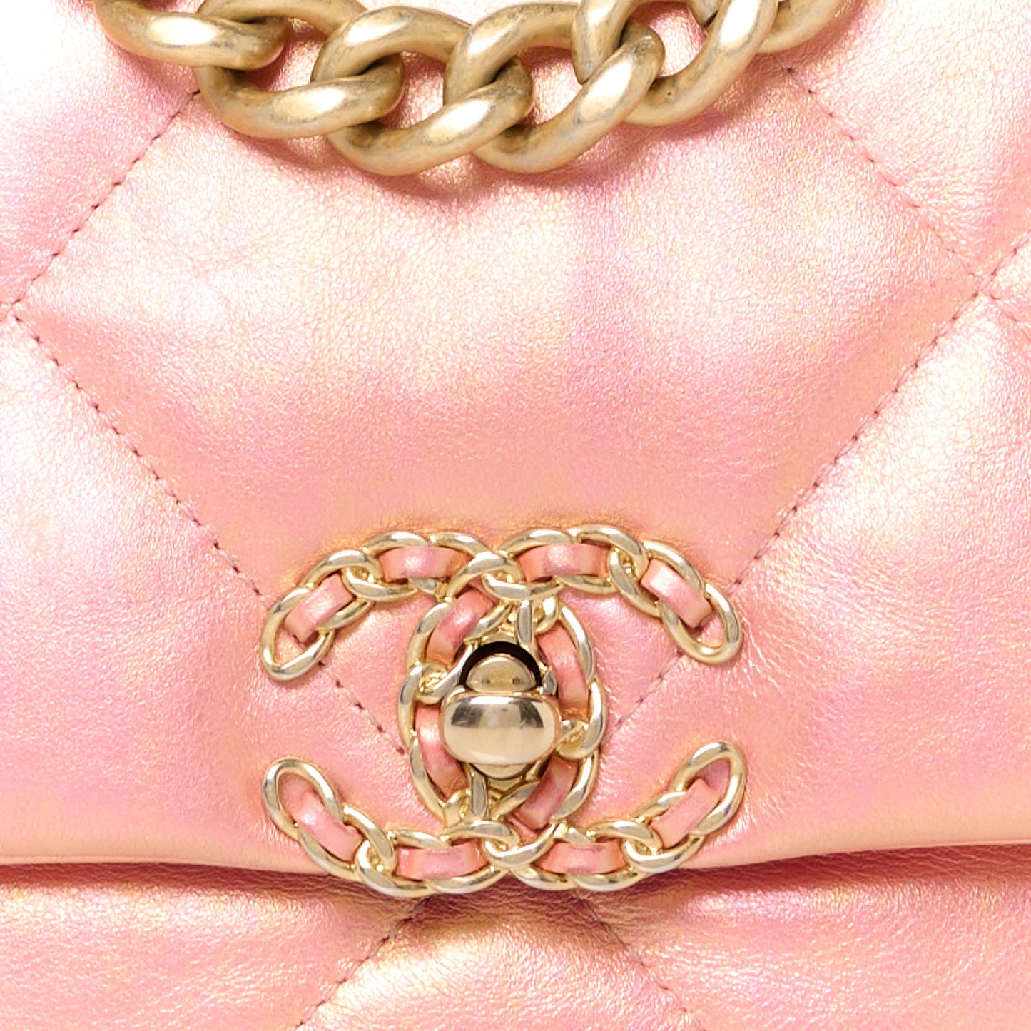 Iridescent Calfskin Quilted Medium Chanel 19 Flap Pink