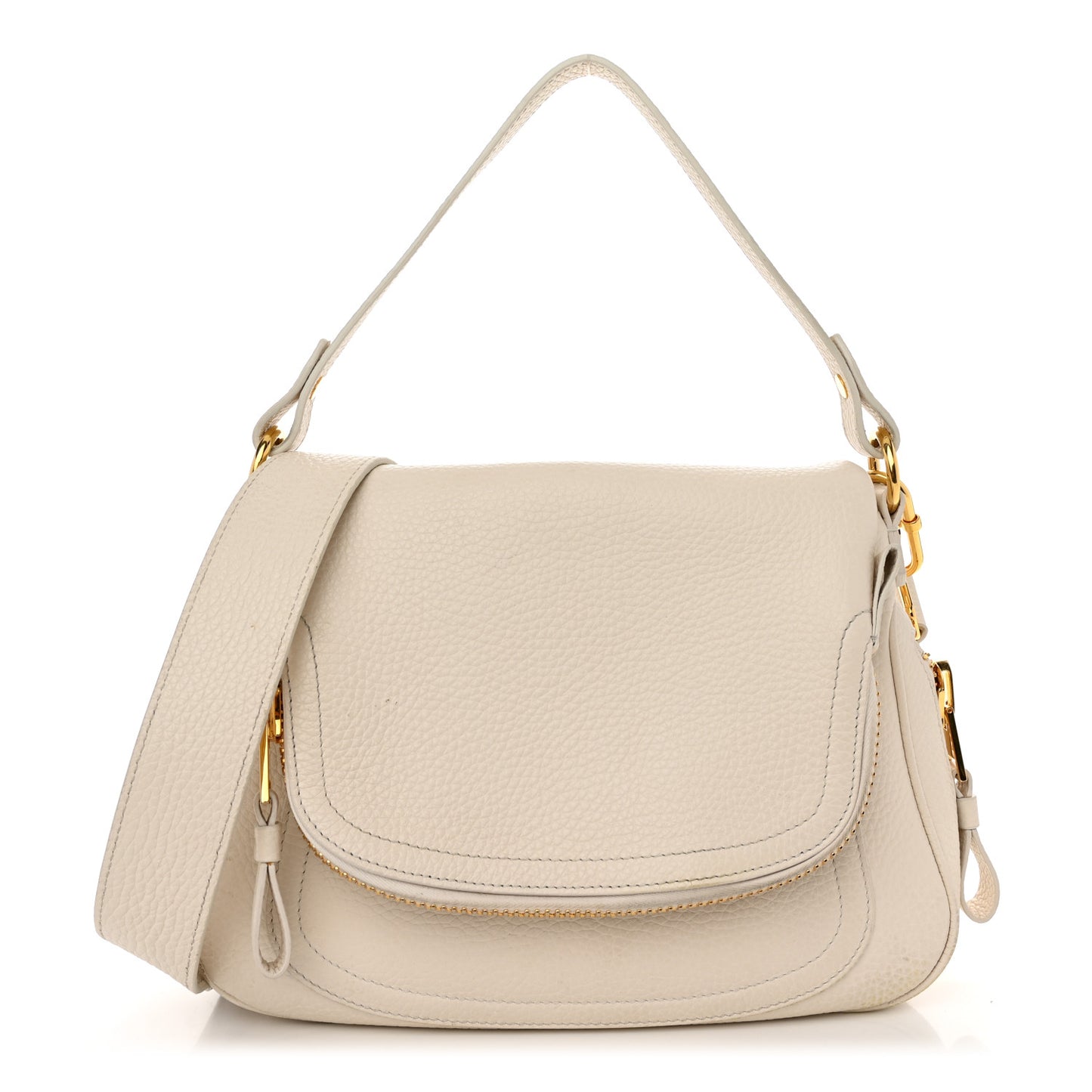 Grained Calfskin Medium Double Strap Jennifer Crossbody Chalk