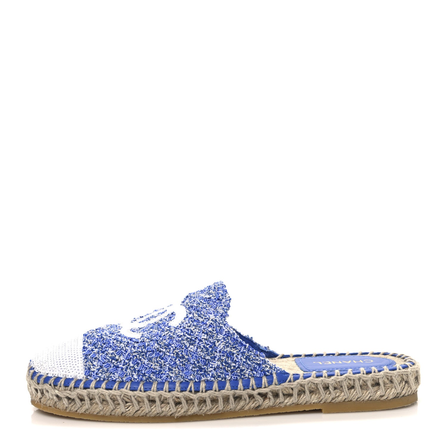 Chanel Tweed Sequin Cap Toe CC Espadrilles Mule 36 Blue White 1 of 10