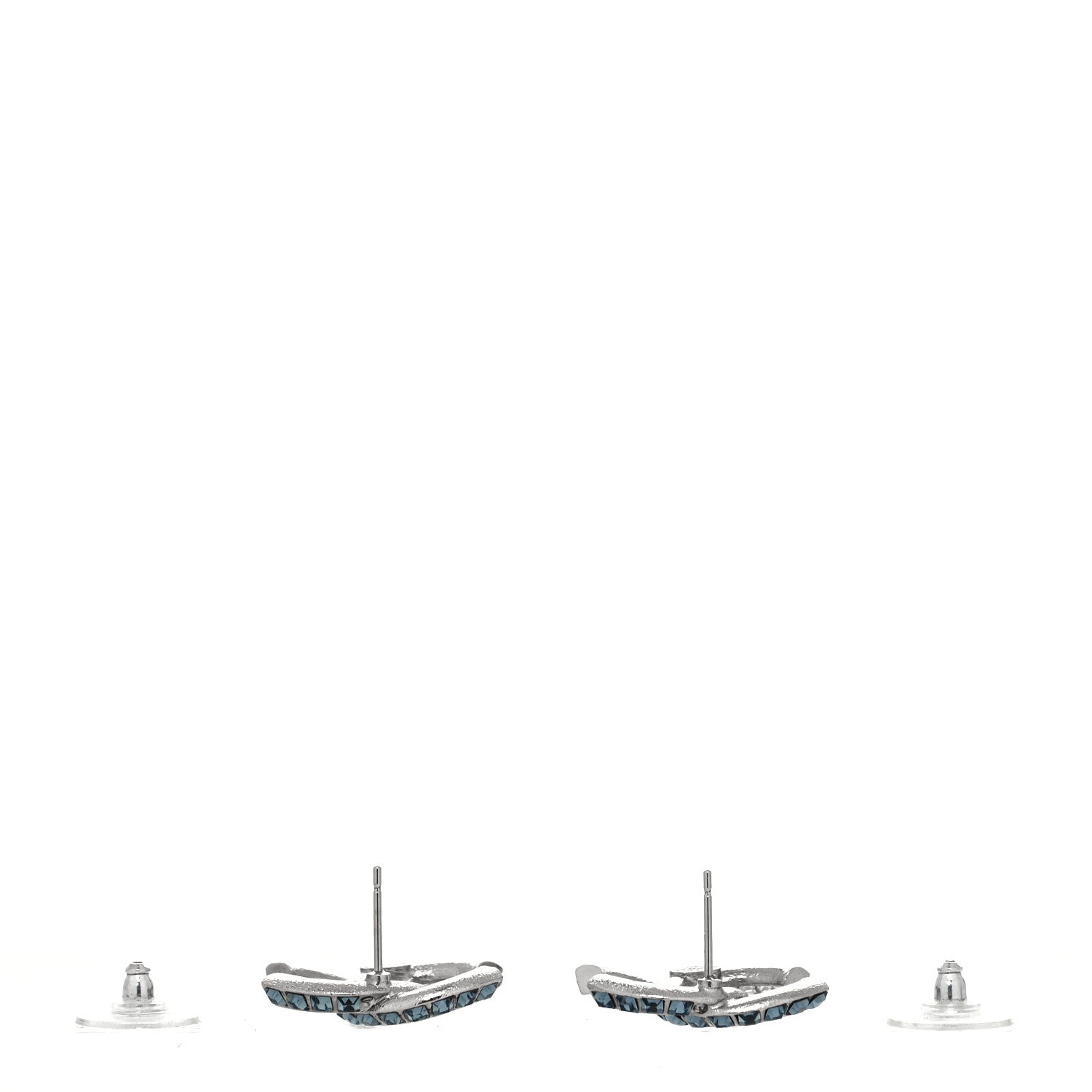 Chanel Metal Baguette Crystal CC Earrings Silver Blue 3 of 4