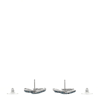 Chanel Metal Baguette Crystal CC Earrings Silver Blue 3 of 4