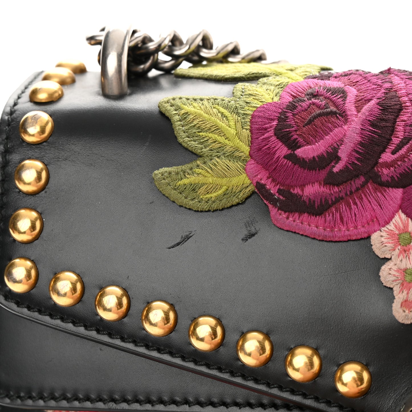 Calfskin Floral Embroidered Studded Small Dionysus Shoulder Bag Black
