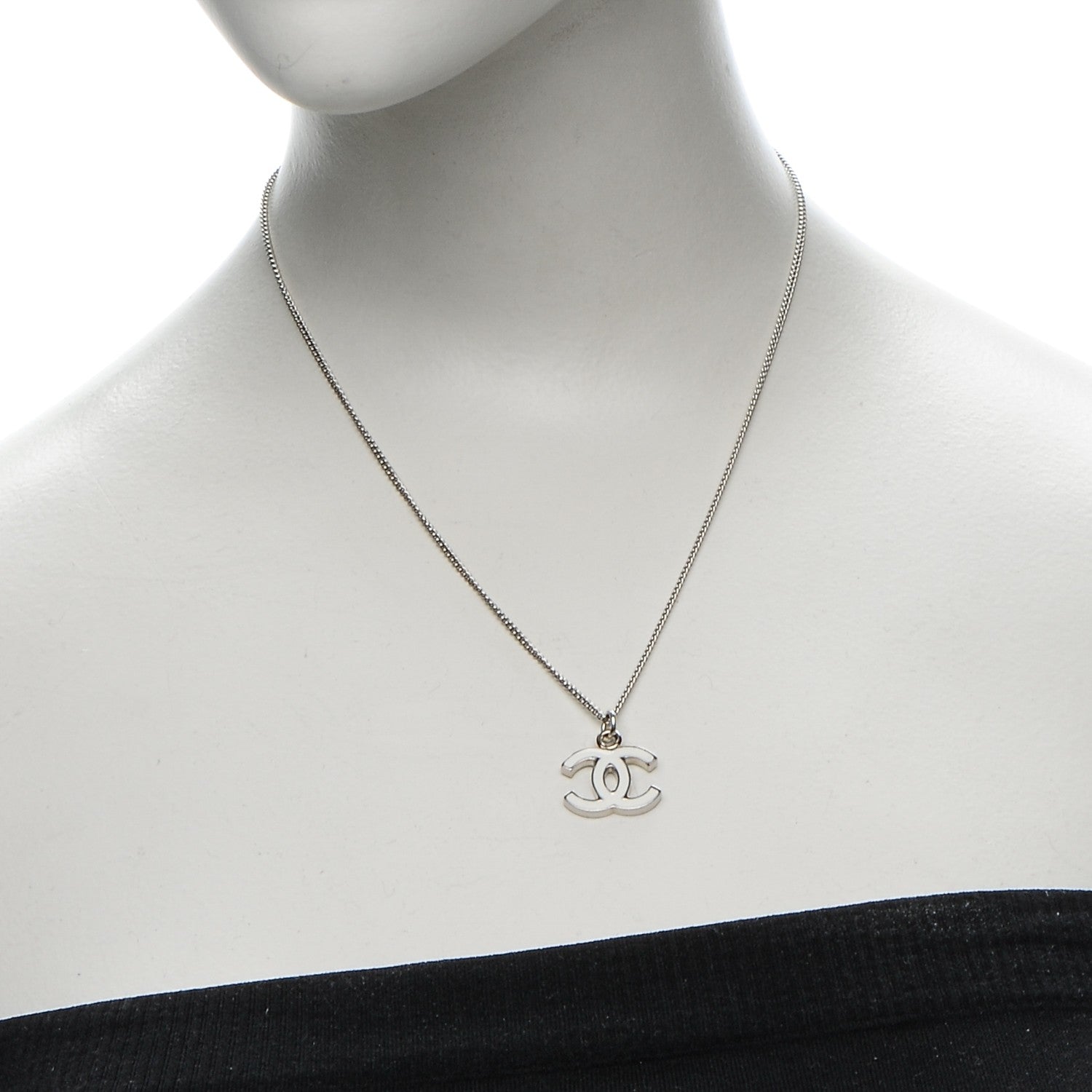 Chanel Enamel CC Necklace White Silver 2 of 6