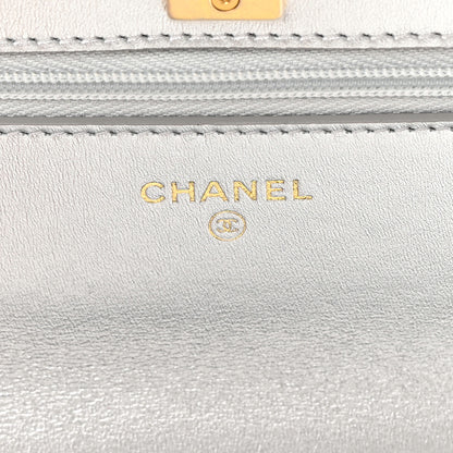 Chanel Metallic Calfskin Quilted Top Handle Wallet on Chain WOC Silver 6 of 14