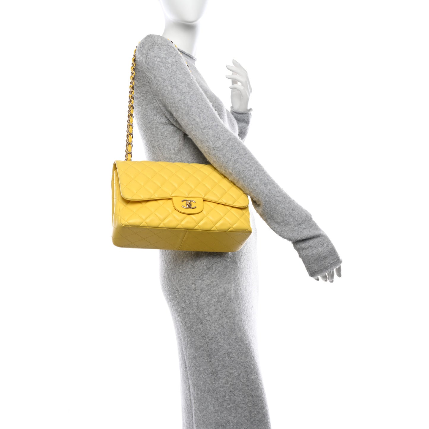 Lambskin Quilted Jumbo Double Flap Yellow