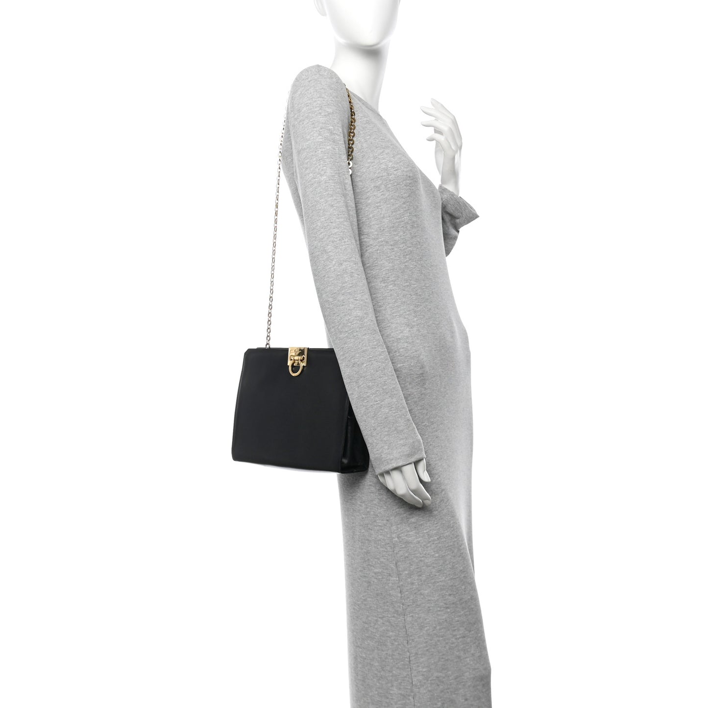 Brushed Calfskin Gancini Trifolio Chain Bag Black