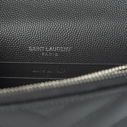 Saint Laurent Grain De Poudre Matelasse Chevron Monogram Chain Wallet Asphalt White 6 of 9
