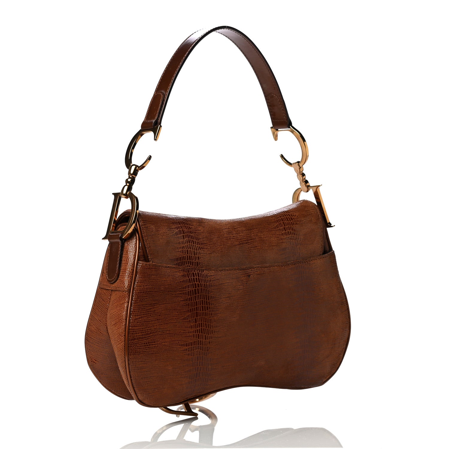 Christian Dior Lizard Double Saddle Bag Brown 2 of 15