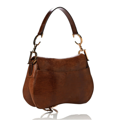 Christian Dior Lizard Double Saddle Bag Brown 2 of 15