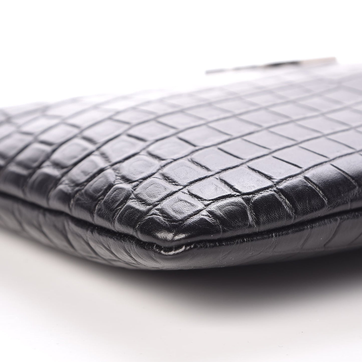 Calfskin Crocodile Embossed Monogram Zip Pouch Black