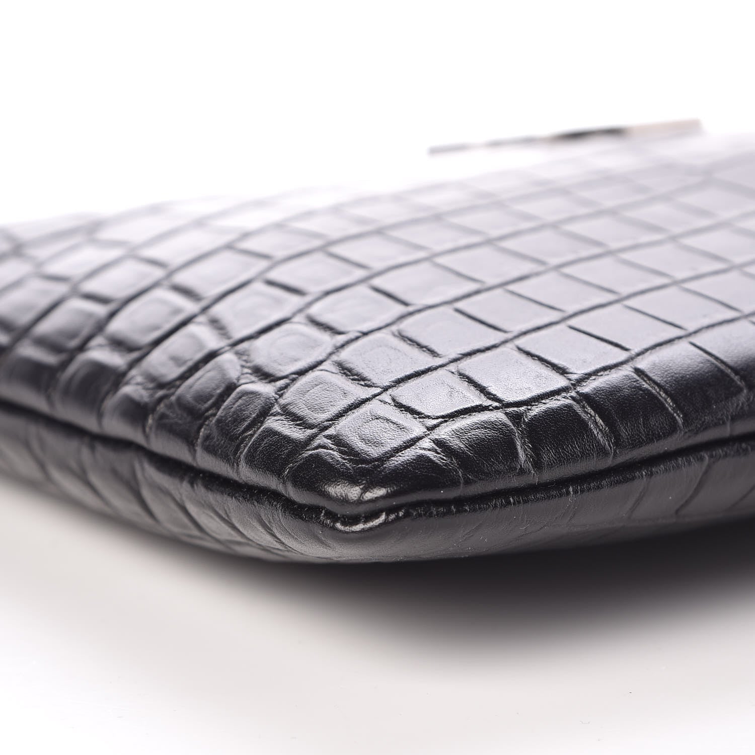 Saint Laurent Calfskin Crocodile Embossed Monogram Zip Pouch Black 8 of 9