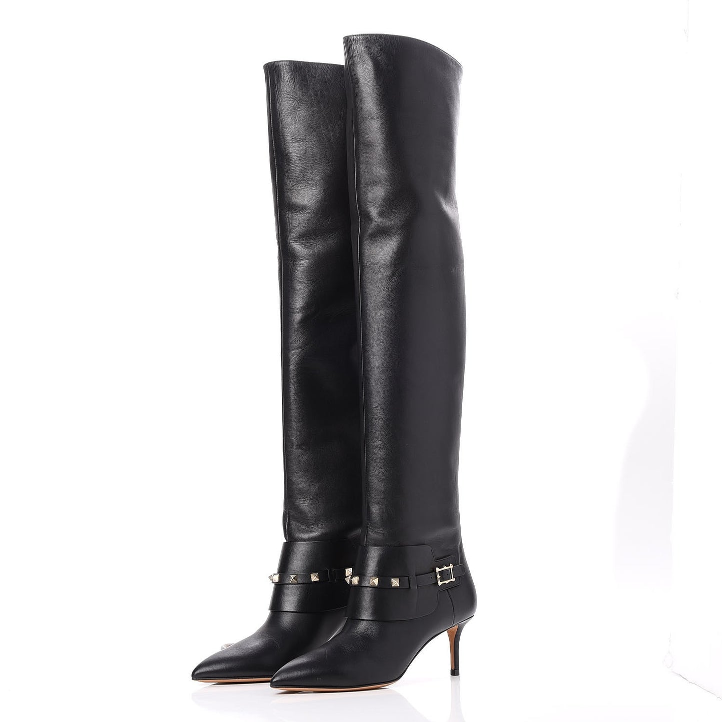 Calfskin Rockstud Over The Knee Boots 36.5 Black