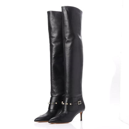 Valentino Garavani Calfskin Rockstud Over The Knee Boots 36.5 Black 2 of 7