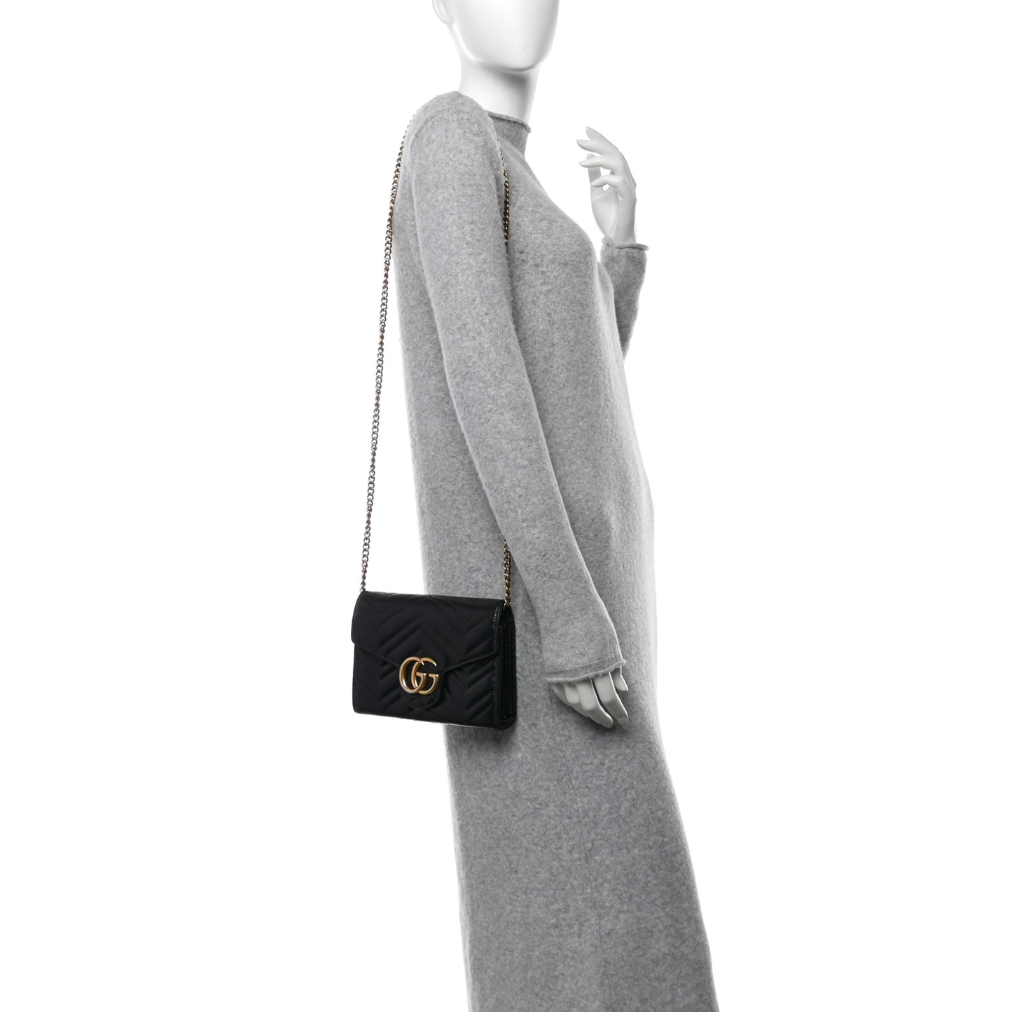 Calfskin Matelasse GG Marmont Chain Wallet Black