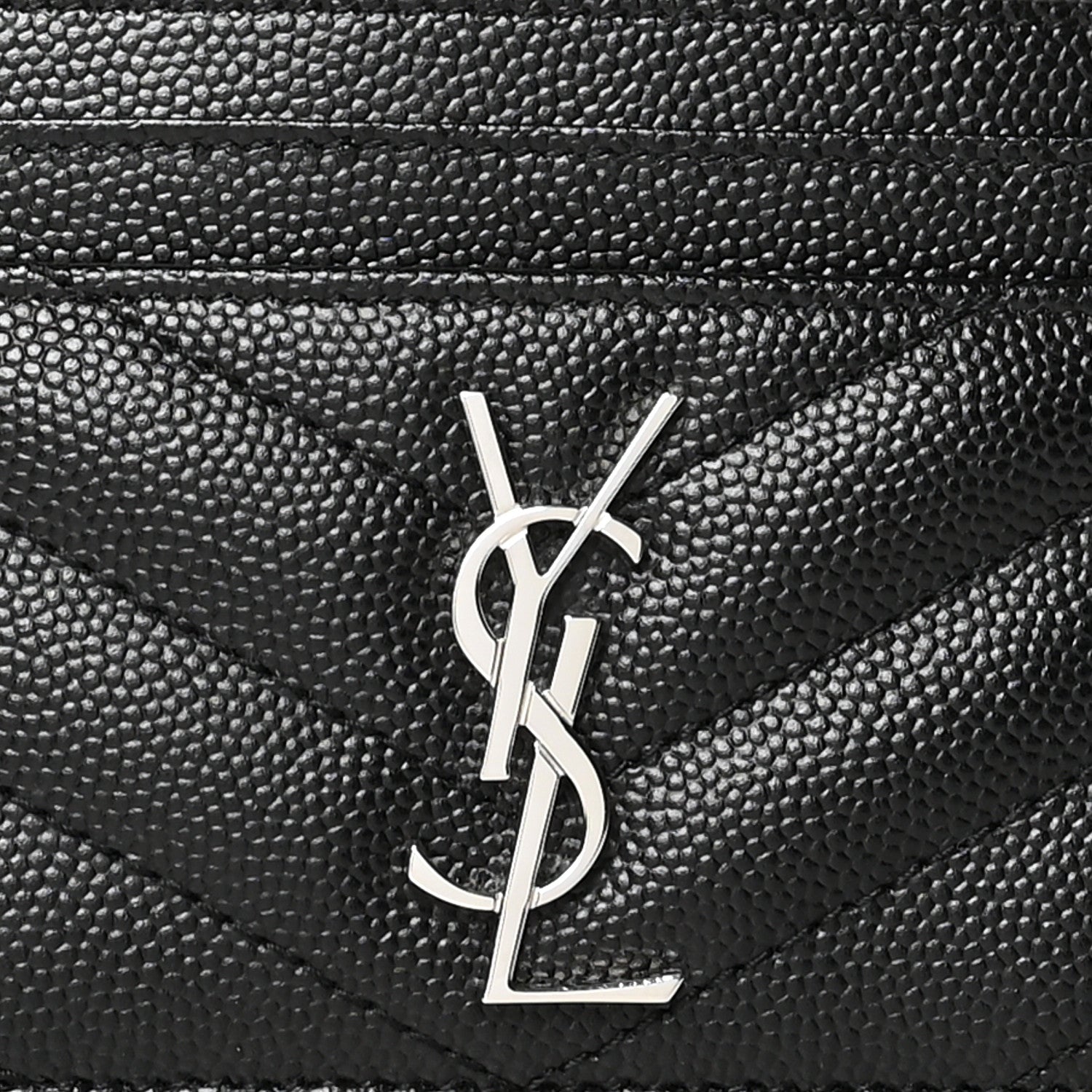Saint Laurent Grain De Poudre Matelasse Chevron Monogram Credit Card Case Black 8 of 8