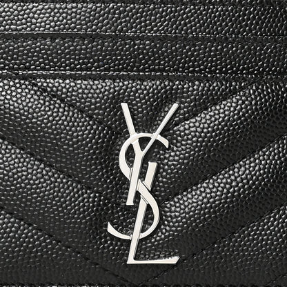Saint Laurent Grain De Poudre Matelasse Chevron Monogram Credit Card Case Black 8 of 8