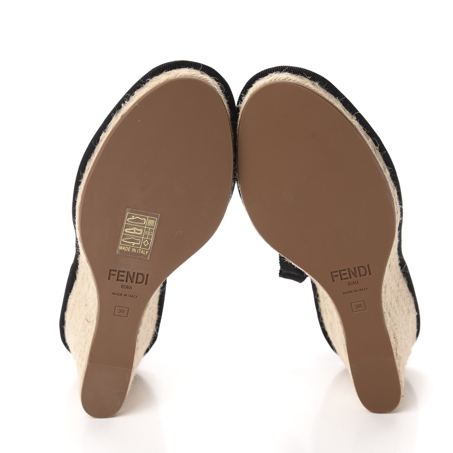 Fendi Canvas FF Embroidered Roma Ankle Wrap Espadrille Wedges 39 Black 6 of 9