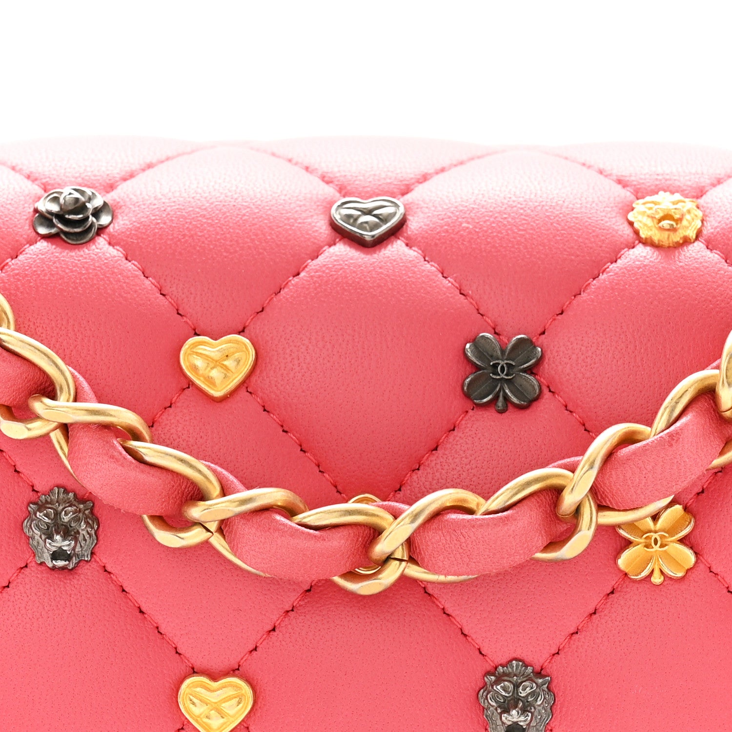 Chanel Lambskin Quilted Studded Mini Rectangular Flap Pink 8 of 12