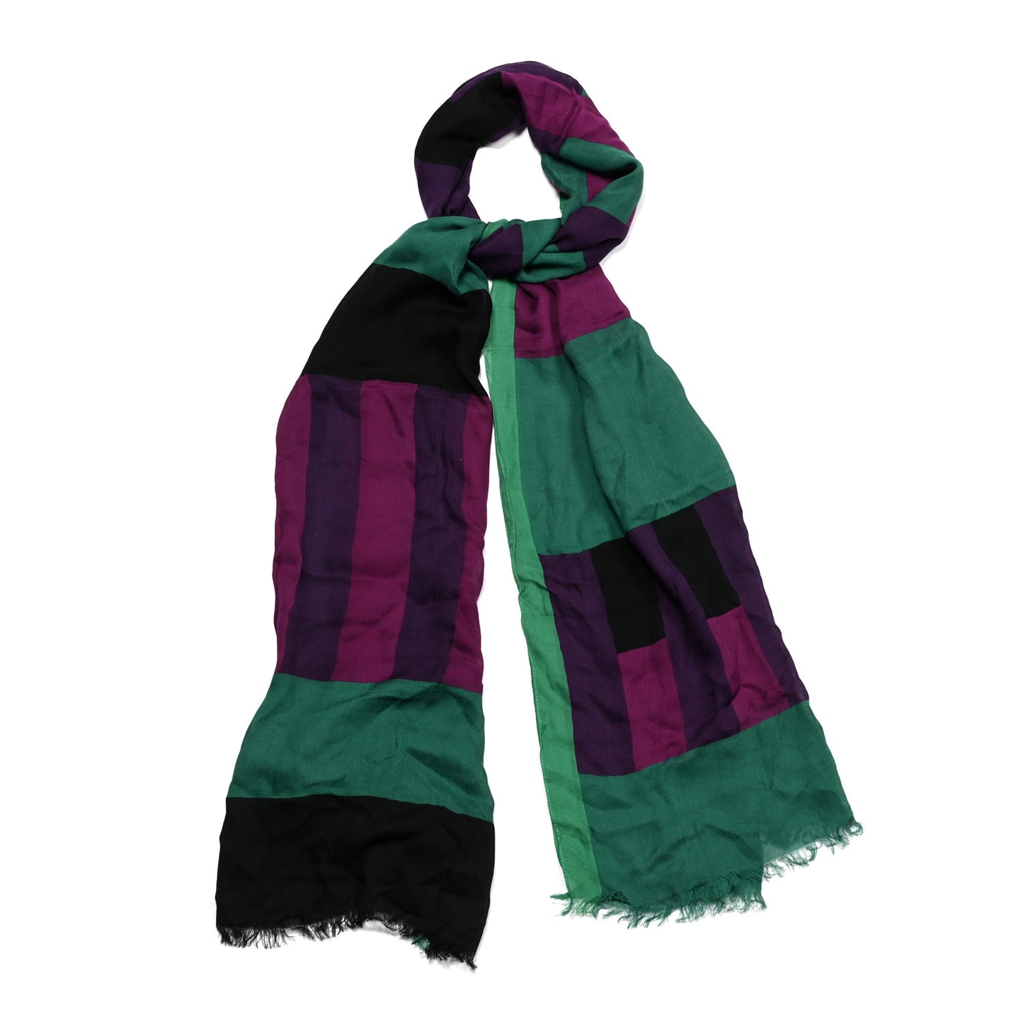 Modal Cashmere Multi Striped Scarf Bright Forest Green