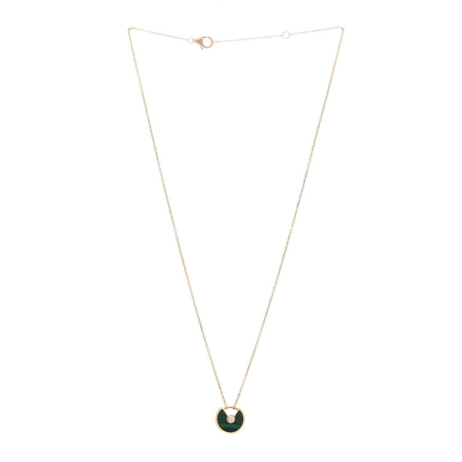 Cartier 18K Pink Gold Diamond Malachite XS Amulette de Cartier Pendant Necklace 3 of 4