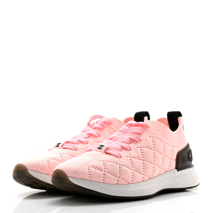 Chanel Mixed Fibers Quilted Womens CC Sneakers 36.5 Light Pink 3 of 10