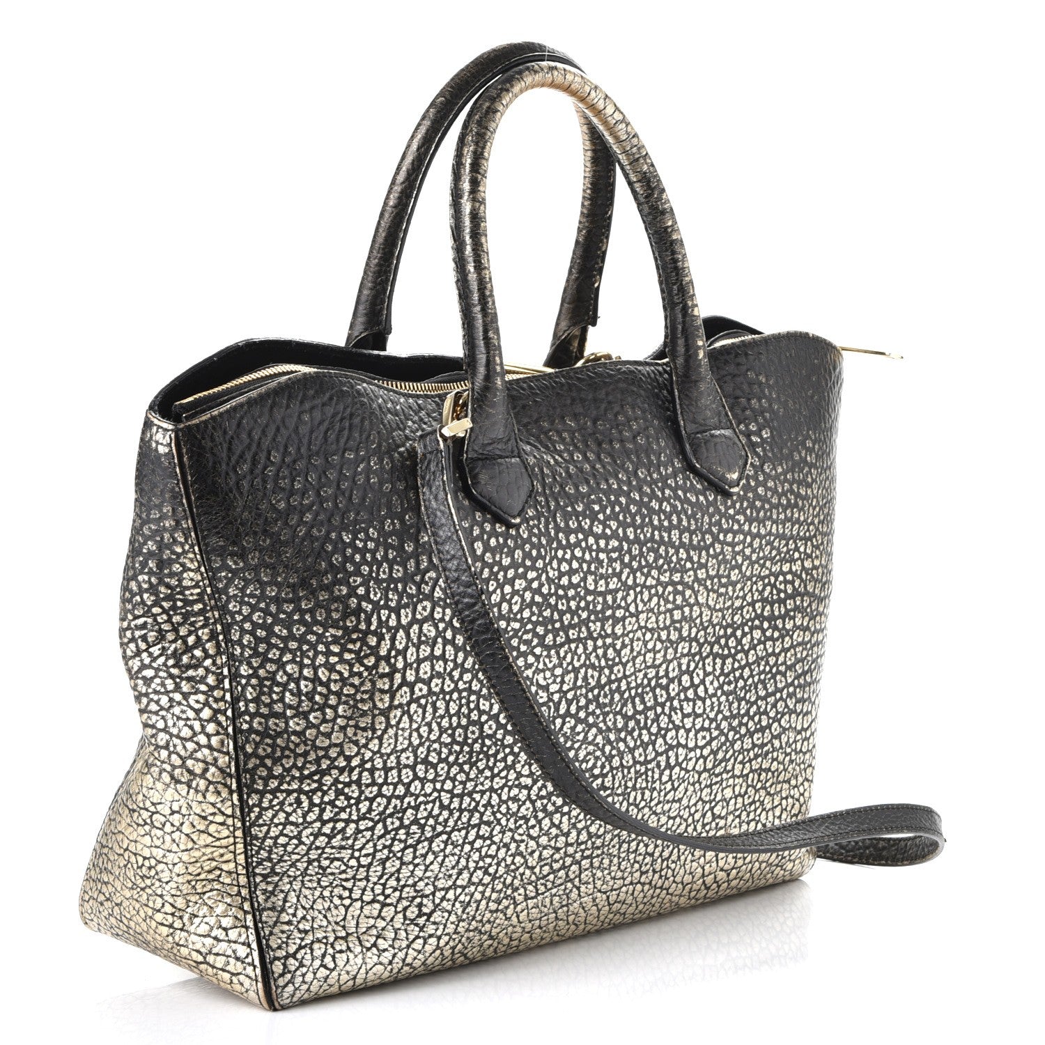Burberry Gradient Metallic Signature Grain Medium Dewsbury Tote Black Gold 3 of 13