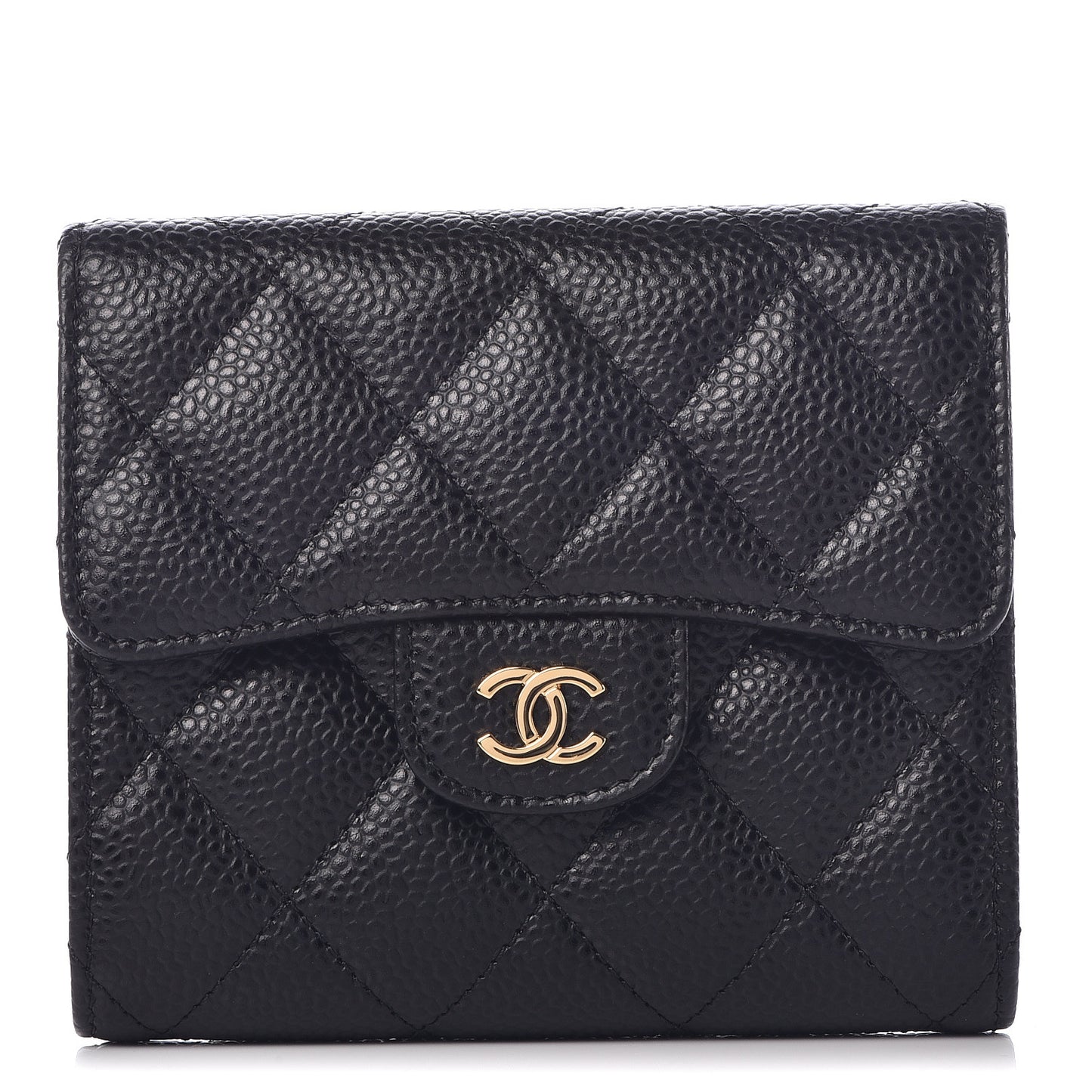 Caviar Quilted Compact Flap Wallet Black