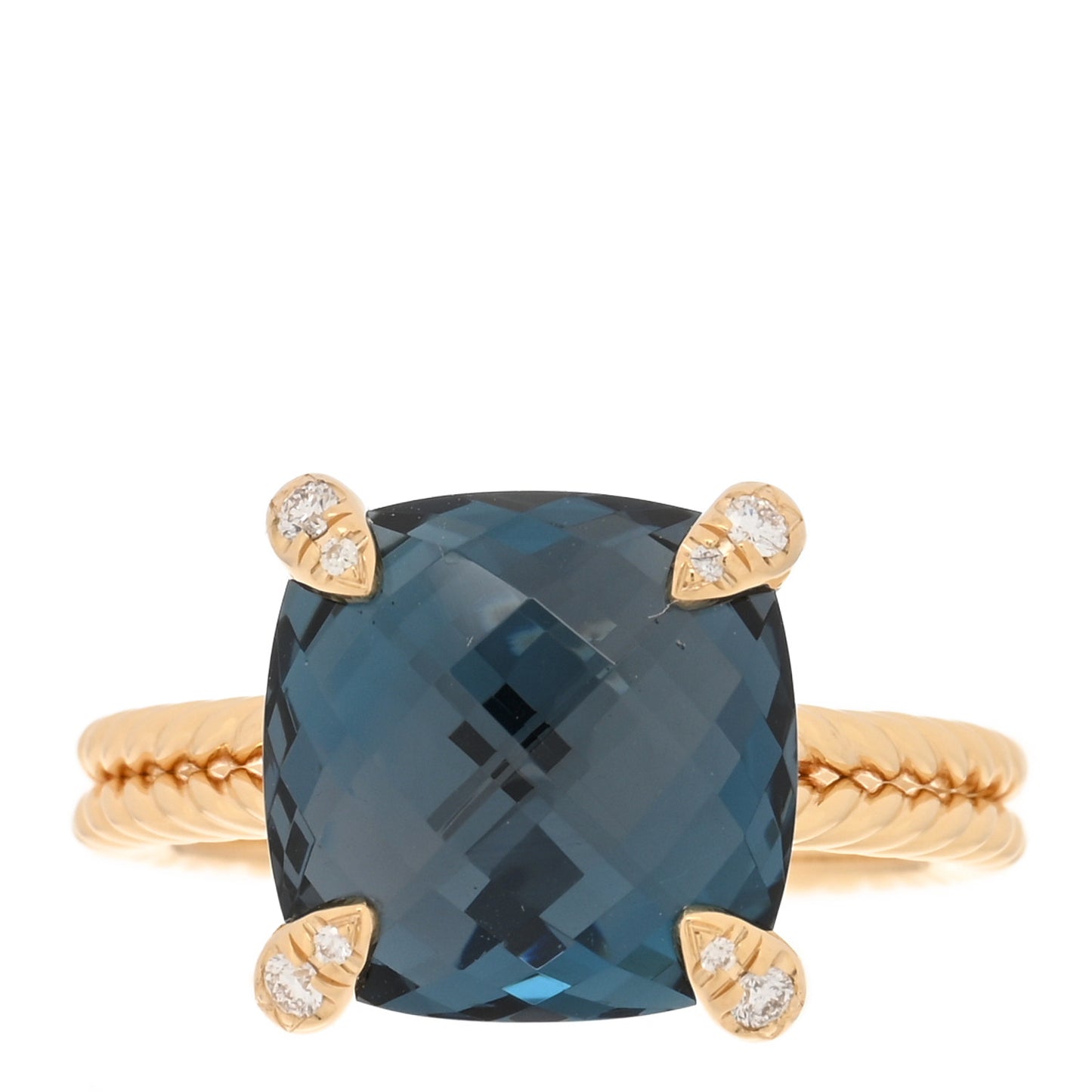 18K Yellow Gold Diamond Hampton Blue Topaz 11mm Chatelaine Ring 52 6