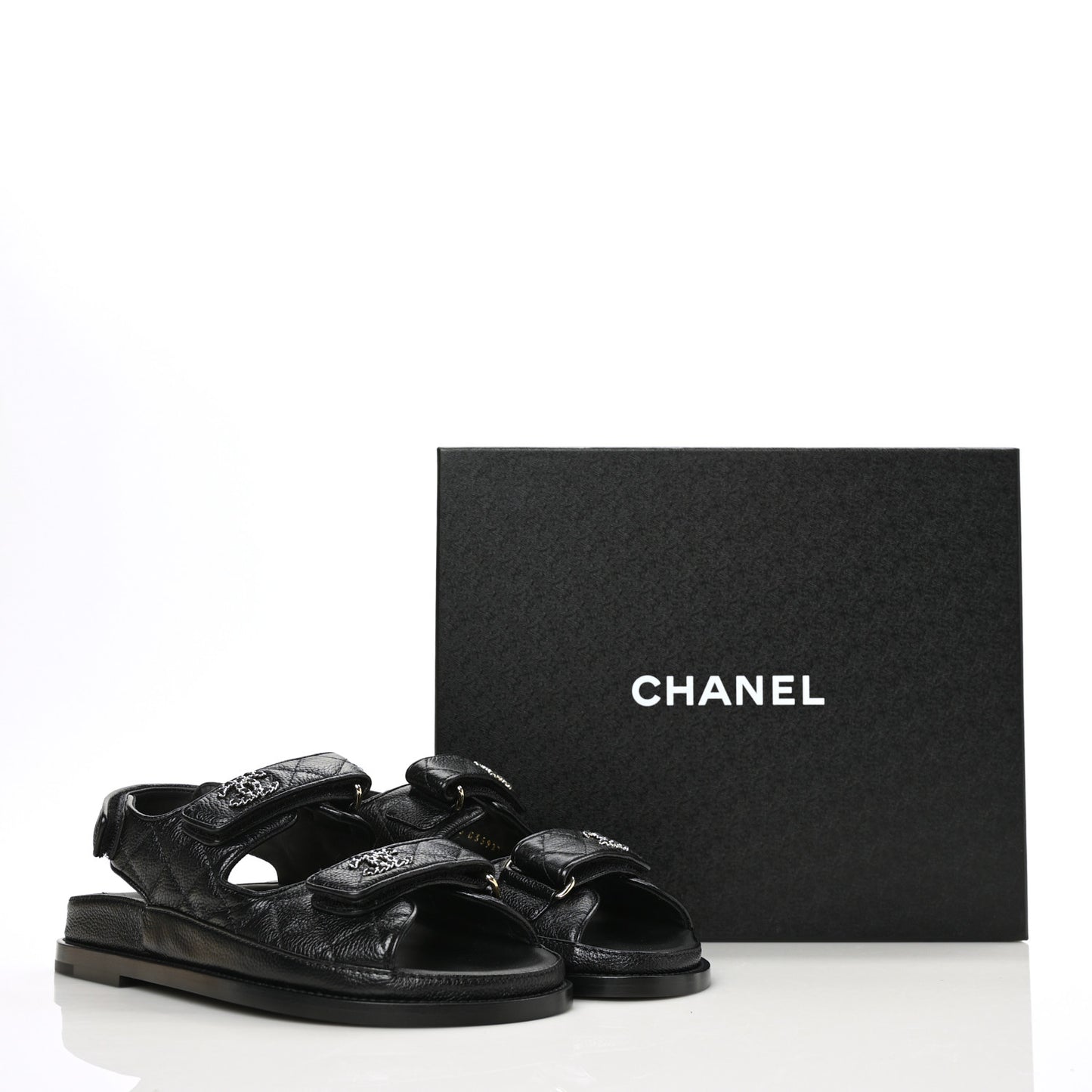 Grained Calfskin Velcro Dad Sandals 36.5 Black