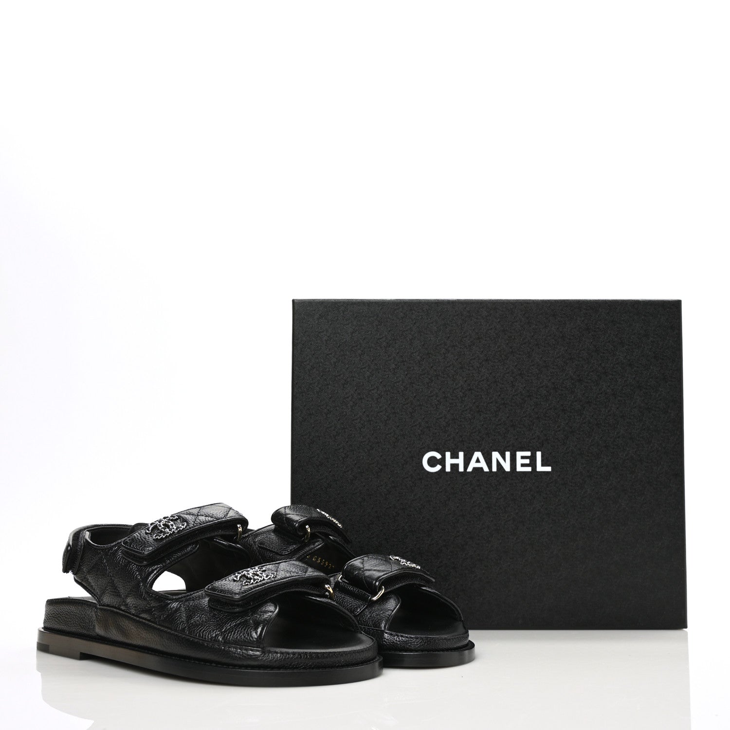 Chanel Grained Calfskin Velcro Dad Sandals 36.5 Black 9 of 9