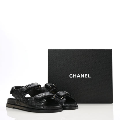 Chanel Grained Calfskin Velcro Dad Sandals 36.5 Black 9 of 9