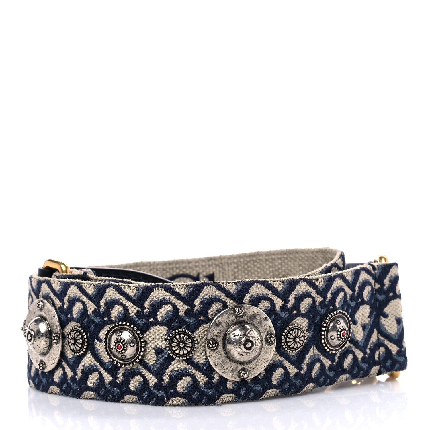 Christian Dior Oblique Studded Shoulder Strap Blue 2 of 6