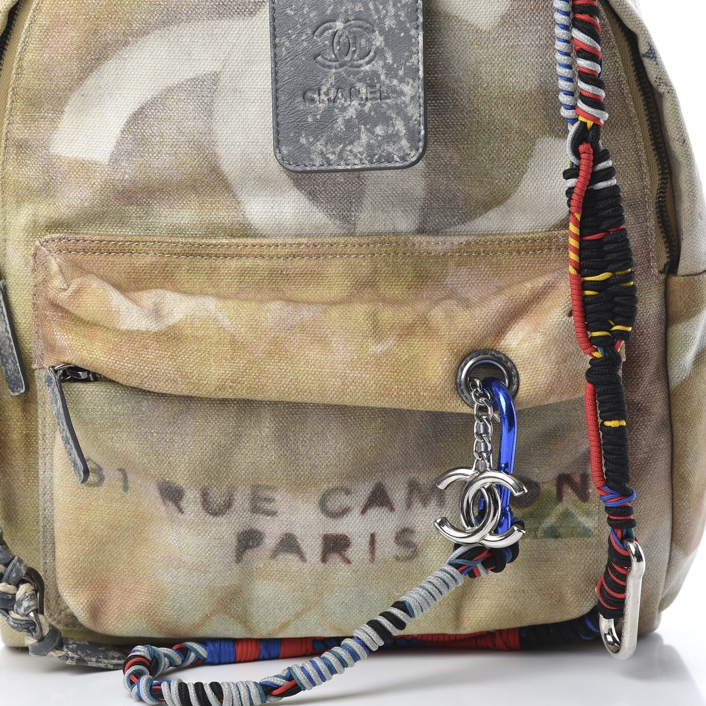 Graffiti Printed Canvas Medium Backpack Beige