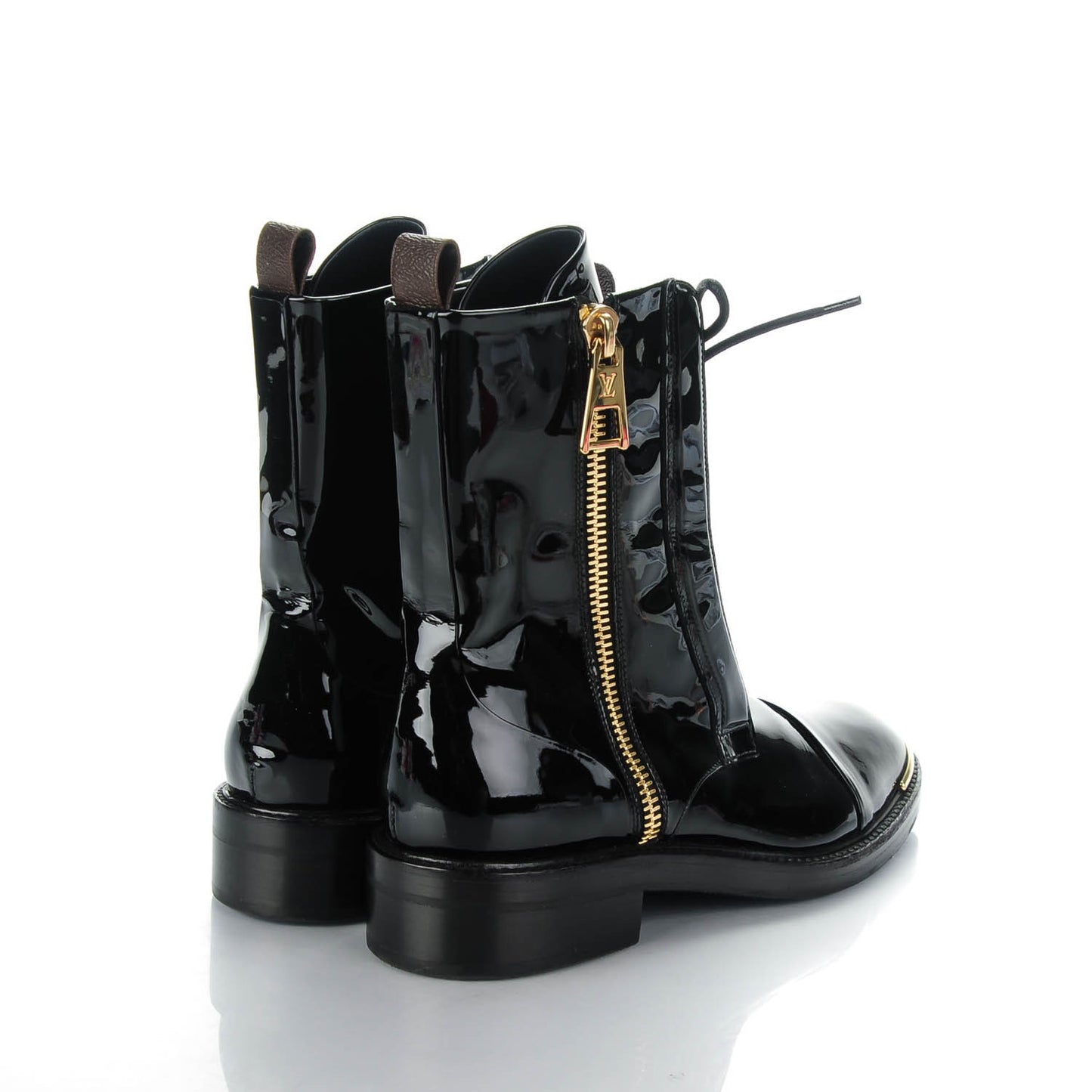Patent Calfskin Monogram Macadam Ranger Combat Boots 38.5 Black