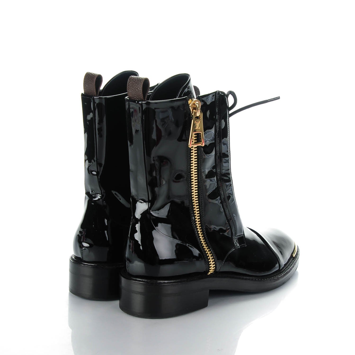 Louis Vuitton Patent Calfskin Monogram Macadam Ranger Combat Boots 38.5 Black 4 of 6