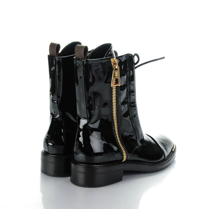 Louis Vuitton Patent Calfskin Monogram Macadam Ranger Combat Boots 38.5 Black 4 of 6