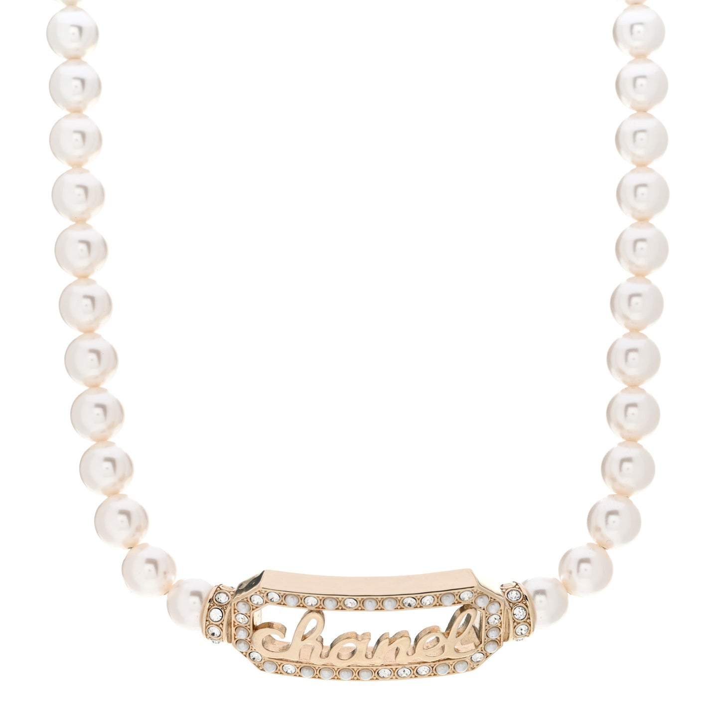 Pearl Crystal Logo Choker Gold Pearly White