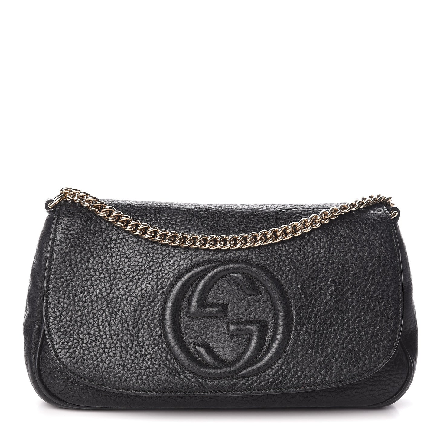 Pebbled Calfskin Medium Soho Flap Crossbody Black