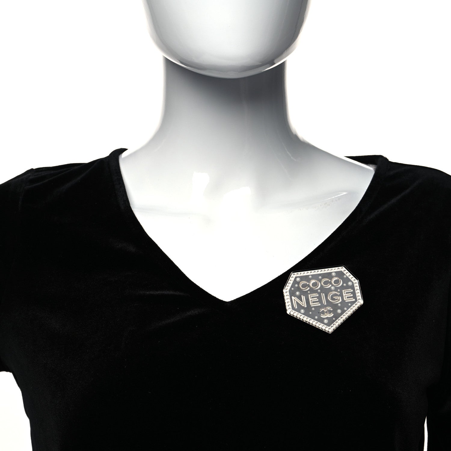 Chanel Resin Crystal Chanel Neige Brooch Black 2 of 4