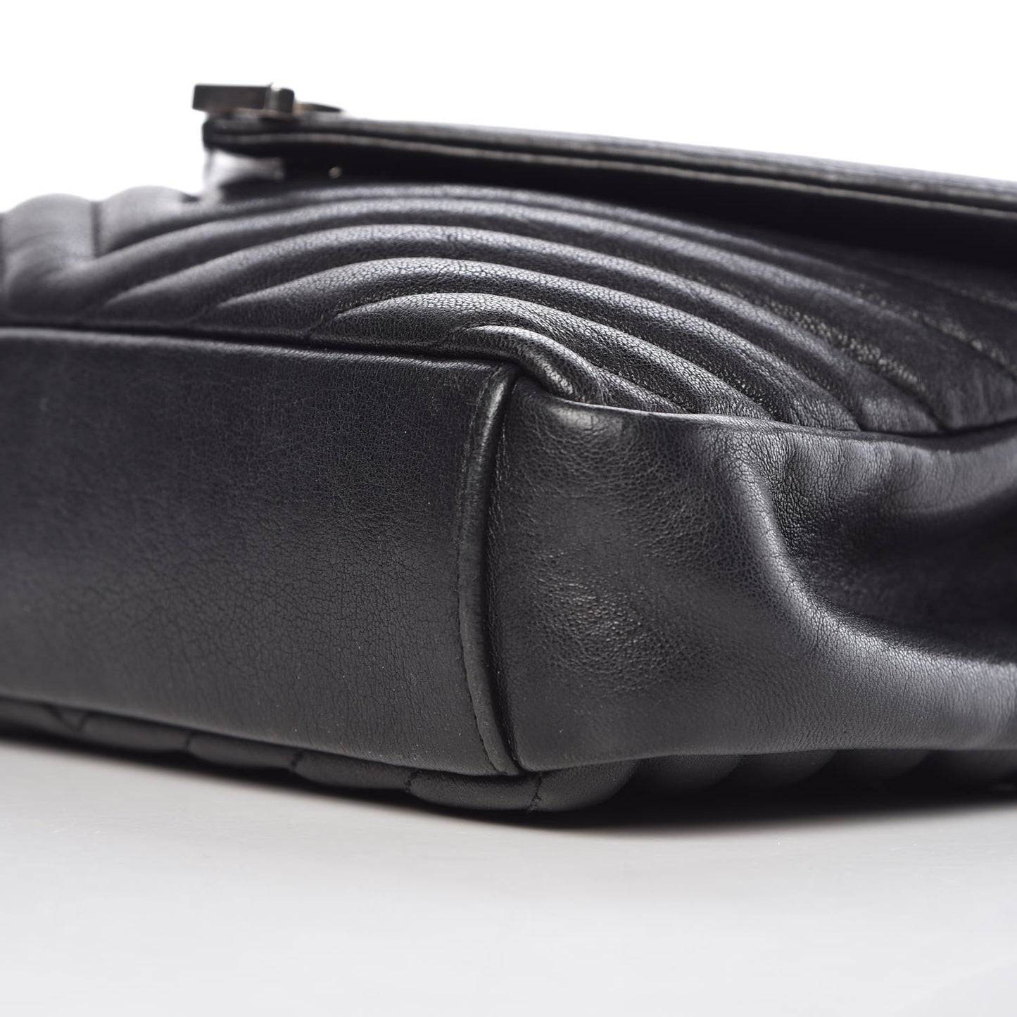 Sheepskin Matelasse Chevron Monogram Medium College Bag Black