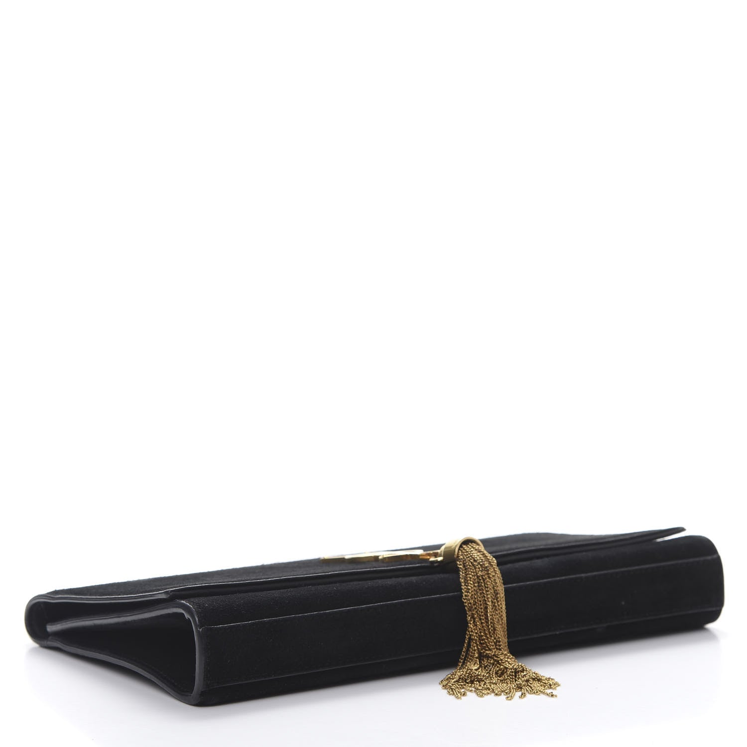 Saint Laurent Suede Classic Monogram Cassandre Tassel Clutch Dark Brown 4 of 12