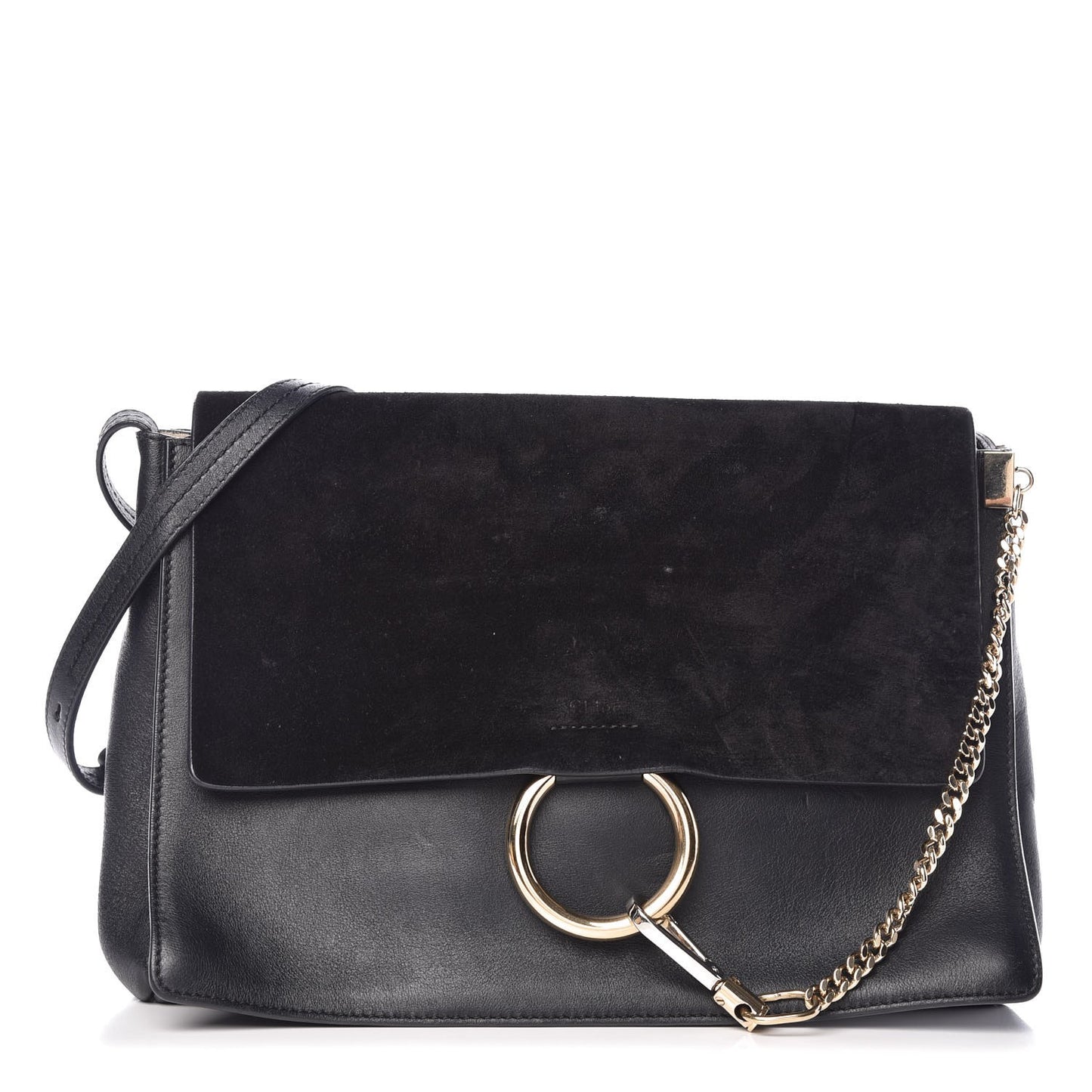Suede Calfskin Medium Faye Shoulder Bag Black