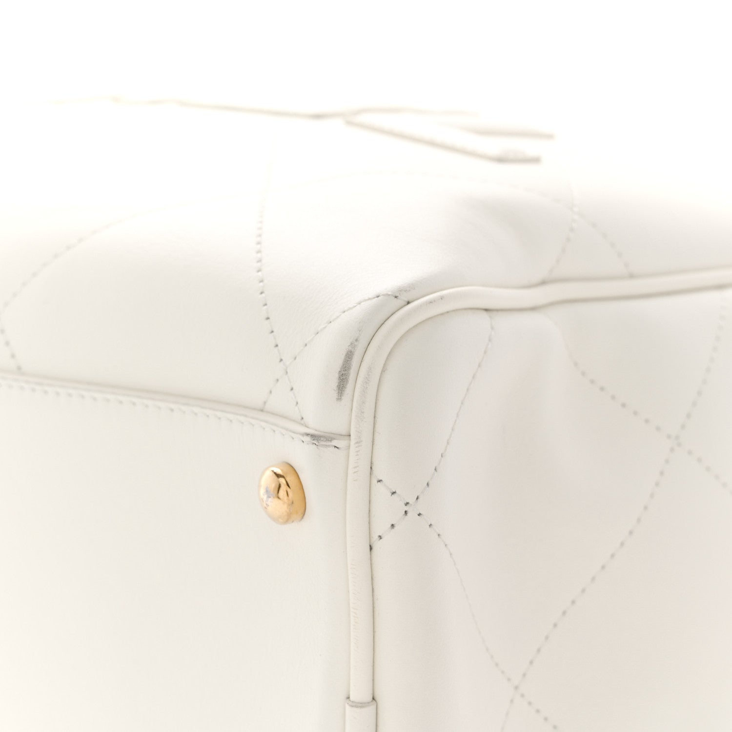 Chanel Calfskin Stitched Maxi Logo Bowling Bag White 20 of 21
