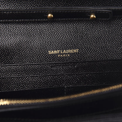 Saint Laurent Grain De Poudre Matelasse Chevron Monogram Chain Wallet Black 6 of 10