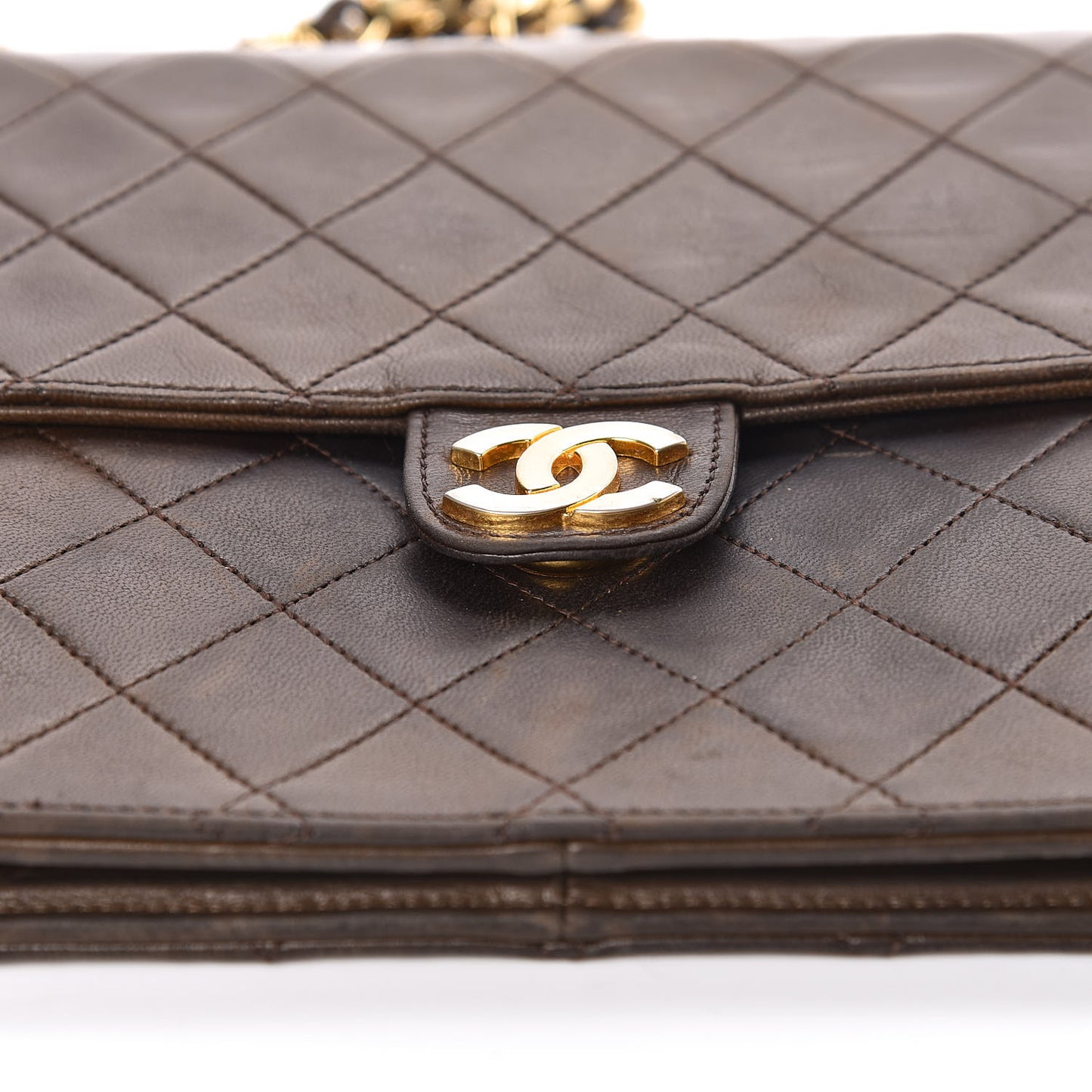 Lambskin Quilted Medium Single Flap Brown