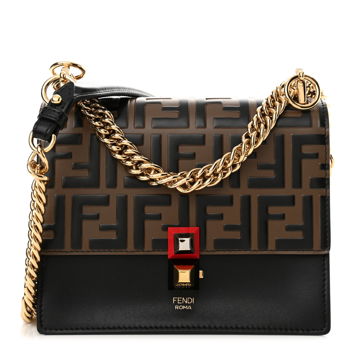 Vitello Liberty Bi-Color FF 1974 Embossed Small Kan I Shoulder Bag Black Maya