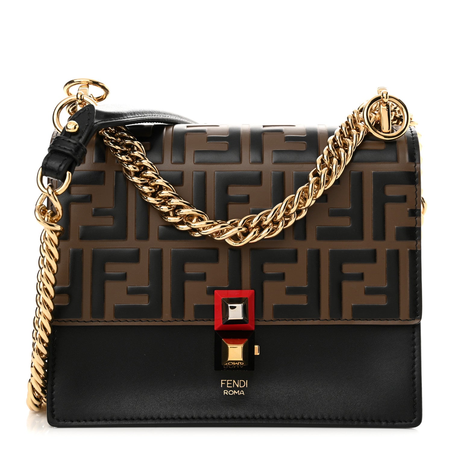 Fendi Vitello Liberty Bi-Color FF 1974 Embossed Small Kan I Shoulder Bag Black Maya 1 of 11