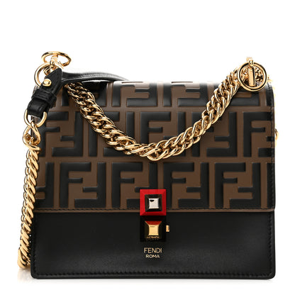 Fendi Vitello Liberty Bi-Color FF 1974 Embossed Small Kan I Shoulder Bag Black Maya 1 of 11