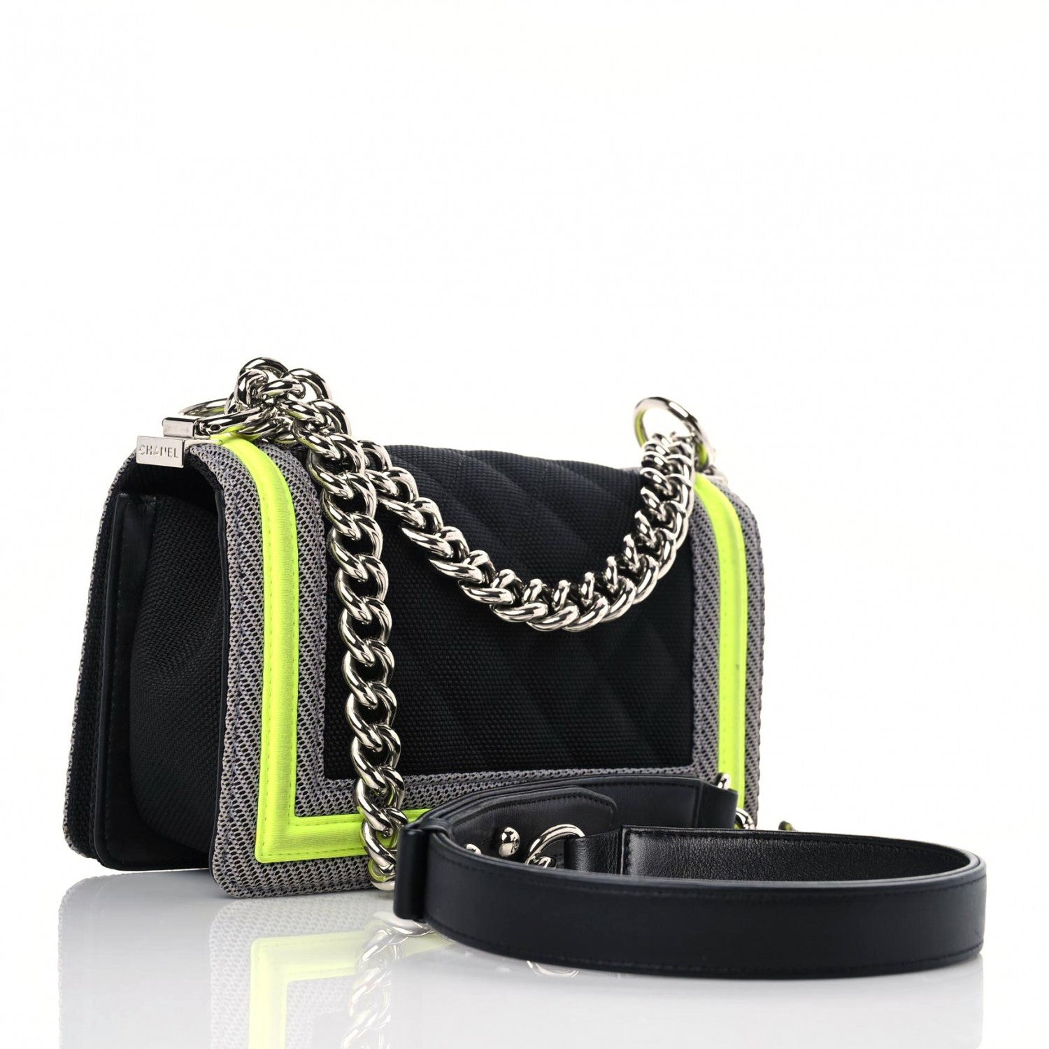 Chanel Canvas Quilted Small Fluo Boy Flap Black Grey Yellow 3 of 18